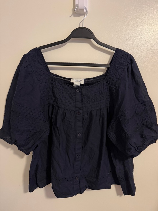 Calypso St. Barth Tops - Calypso St Barth Blouse Navy Blue Peasant Babydoll Top XL